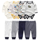 4pcs Baby Bodysuits+4pcs Baby Pants Newborn Clothes Sets Cotton Suits girls boys