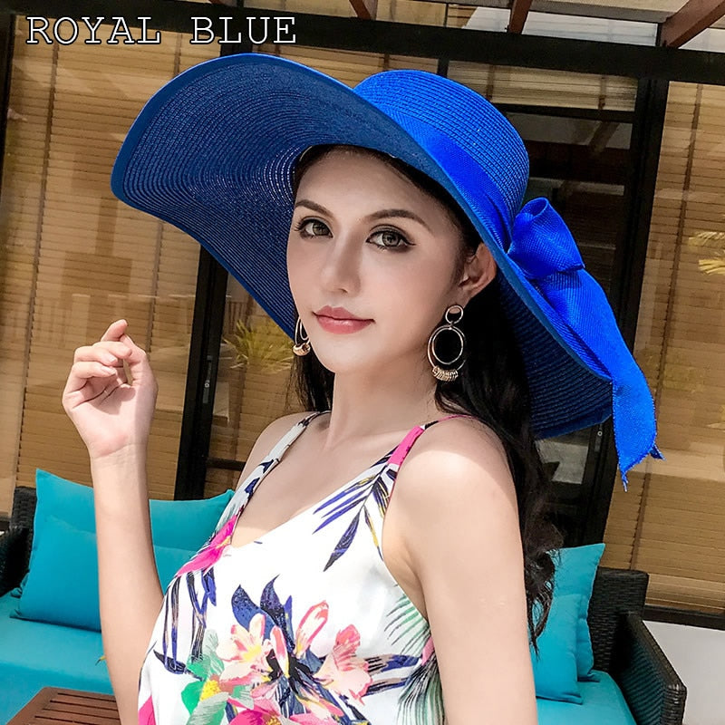 K60 Women Hat Beach Big Brim Straw Seaside Sun Hat Travel Women Panama Sun Protection Felt hat UPF 50+ Sun Visor