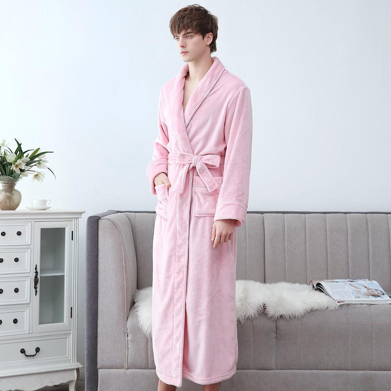 YHWW Winter Robes,3XL Men Flannel Robe Kimono Bathrobe Gown Winter Warm  Sleepwear Nightgown Thick Coral Fleece Nightwear Home Clothes,Style B11,3XL