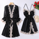 Satin Robe Set Sexy Female Sleepwear Kimono Bathrobe Lace Trim Bride Bridesmaid Dressing Gown Casual Nightgown