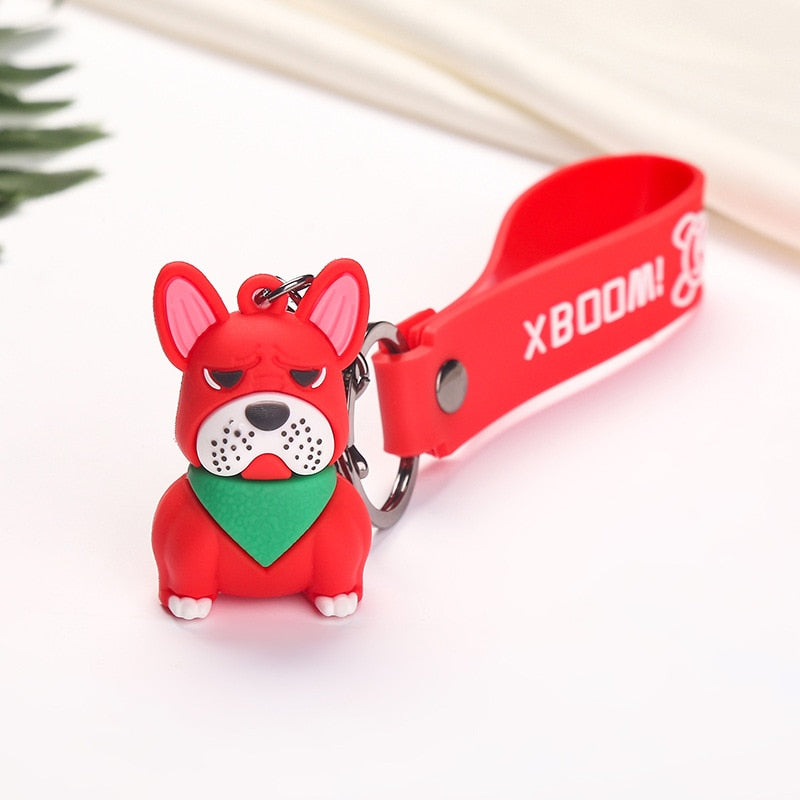 Fashion French Bulldog Keychain Bag Pendant Leather Car Keychain Couple Key Holder Chain Ring Cute Dog Trinket Animal Keyfob