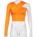 Asymmetrical V Neck One-shoulder Soild Women&