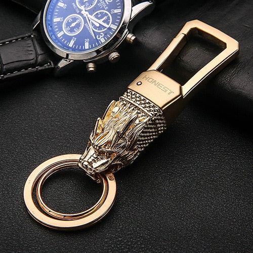 Honest Luxury Men Women Car Keychain Leapard Dragon Genuine Leather Rope Key Ring for Male Jewelry Creativity Gift Wholesale