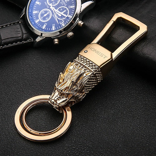 Honest Luxury Men Women Car Keychain Leapard Dragon Genuine Leather Ro