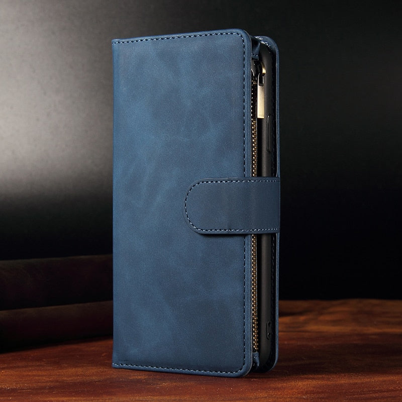 Zipper Wallet Leather Phone Case For iPhone 13 12 11 Pro Max 13 Mini SE X XR XS Max 6 6s 7 8 Plus Flip Magnetic Book Case