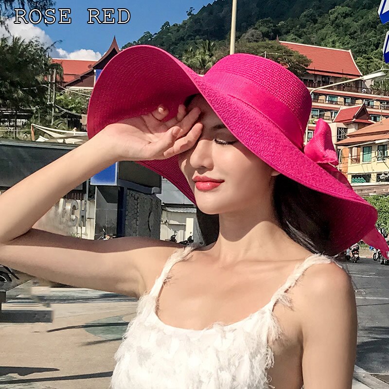 K60 Women Hat Beach Big Brim Straw Seaside Sun Hat Travel Women Panama Sun Protection Felt hat UPF 50+ Sun Visor