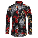 Many styles men long-sleeved plus size 7XL shirt fashion rose plant flower printed shirt Hawaii leisure men clothing