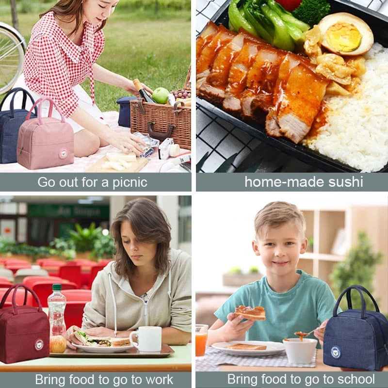 Portable Lunch Bag New Thermal Insulated Lunch Box Tote Cooler Handbag Bento Pouch Dinner Container School Food Storage Bags