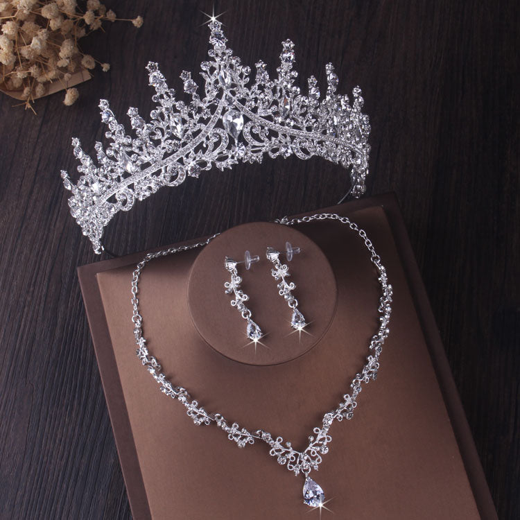 Gorgeous Silver Color Crystal Bridal Jewelry Sets Fashion Tiaras Crown Earrings Choker Necklace Women Wedding Dress Jewelry Set