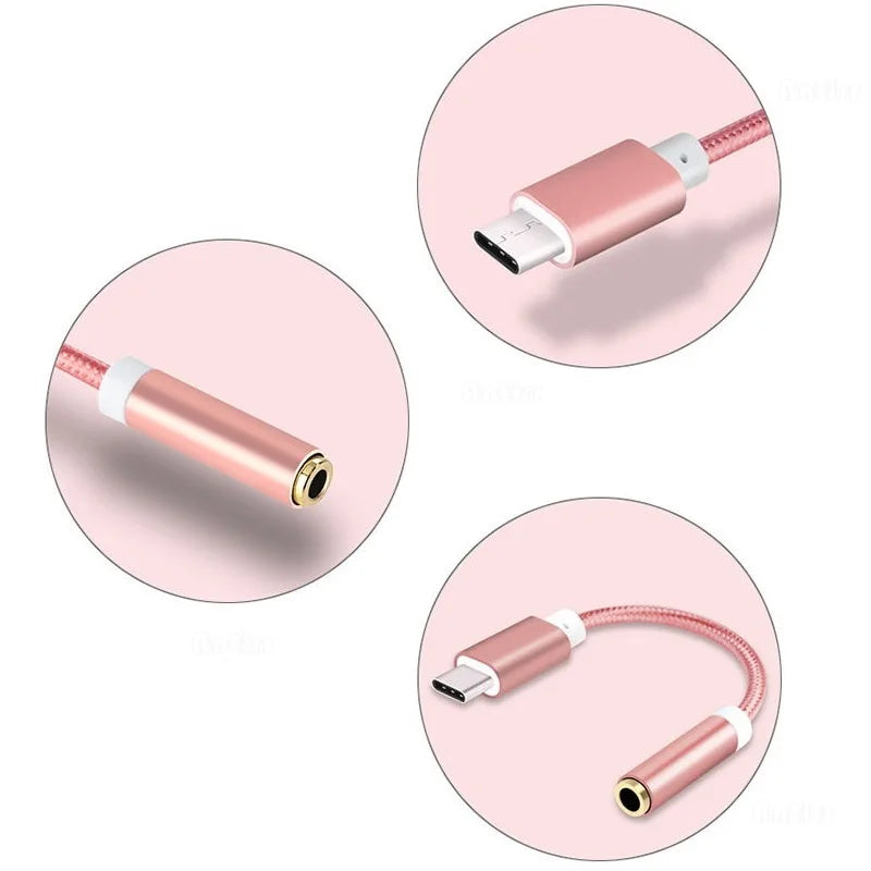 Braided Cable Adapter USB-C Type C To 3.5mm Jack Headphone Cable Audio Aux Cable Adapter for Xiaomi Huawei for Smart Phone