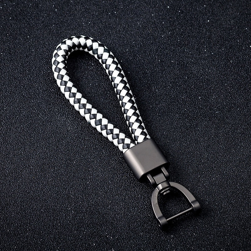 Handmade Woven Leather Car Keychain Detachable Metal 360 Degree Rotating Horseshoe Buckle Key Chain for Men Car Key Ring