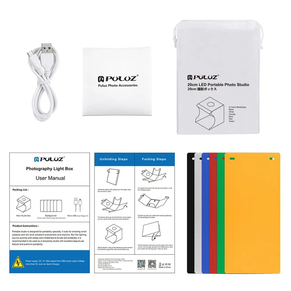 Light Box PULUZ 25cm Con 96 LED - Scatola Fotografica Portatile Con 12 Sfondi, Luce Dimmerabile, Per Foto Prodotti E Oggetti Piccoli - Foto 6