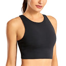 CRZ YOGA Women High Neck Longline Sports Bra - Padded Racerback Yoga Bra Crop Tank Top with Built in Shelf Bra