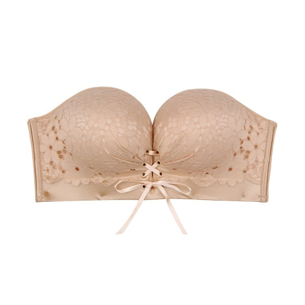 Strapless Drawstring Invisible Push up Bra Bandeau Wireless Seamless  Convertible Brassiere Anti-Slip Detachable Strap Breast, I45-beige, Small :  : Clothing, Shoes & Accessories