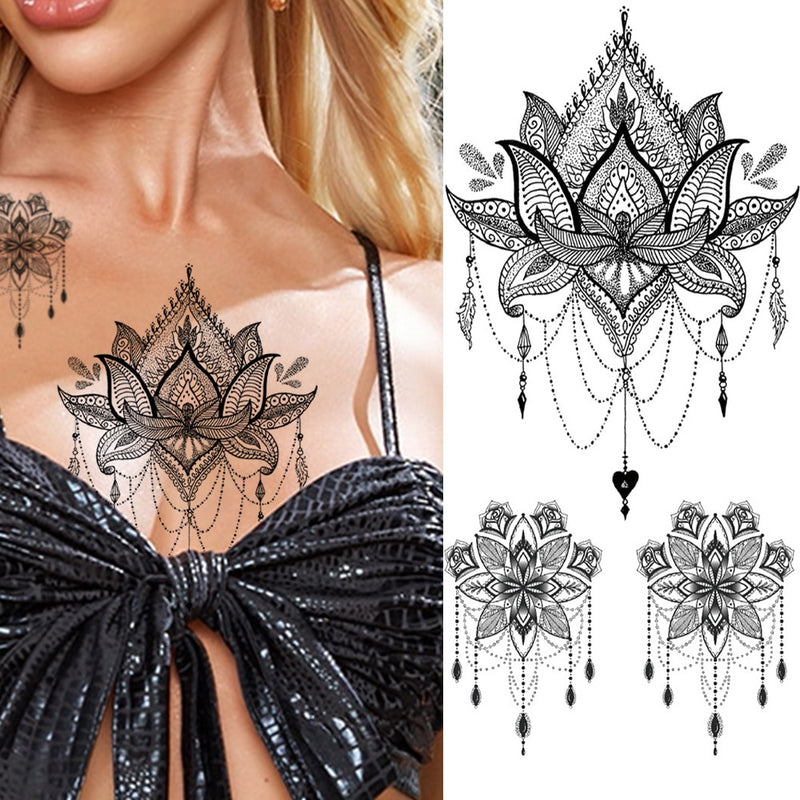 Fashion Mandala Flower Fake Tattoo Stickers For Women Adults Geometry Totem Temporary Tattoos DIY Party Waterproof Tattos Leaves