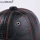 LA SPEZIA Genuine Leather Baseball Cap Men Black Cowhide Hat Snapback Male Adjustable Real Leather Peaked Hats