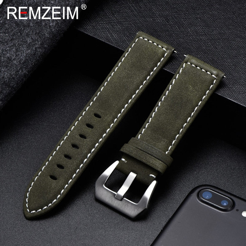Genuine Leather Watchband Bracelet Black Blue Brown Vintage Matte Watch Strap For Women Men 18mm 20mm 22mm 24mm Wrist Band