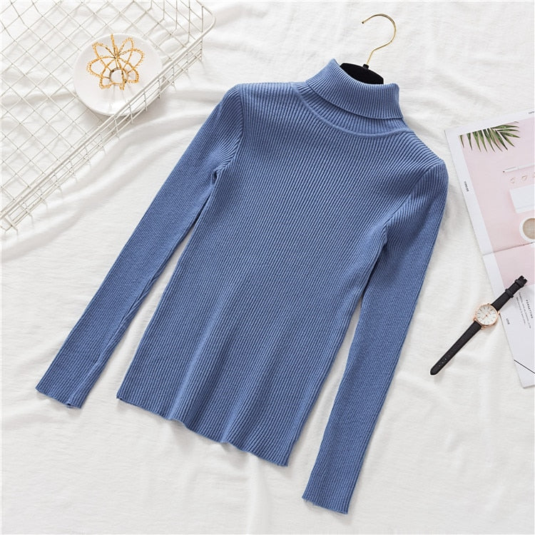 New Women Knitted Turtleneck Sweater Casual Soft Polo-neck Jumper Fashion Slim Femme Elasticity Pullovers Collar Style