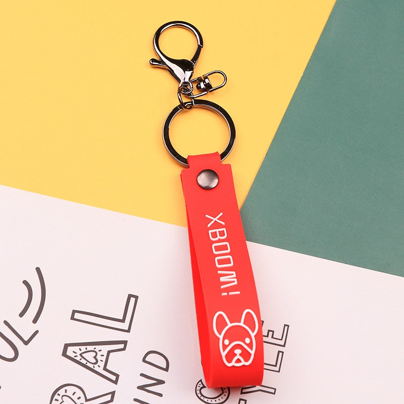 Fashion French Bulldog Keychain Bag Pendant Leather Car Keychain Couple Key Holder Chain Ring Cute Dog Trinket Animal Keyfob