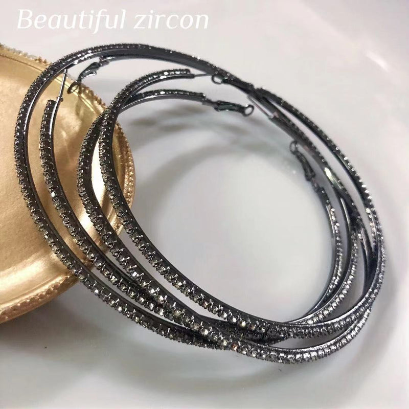 New Fashion Exaggerated Style Shiny Crystal Rhine women&#39;s Big Round Earrings exquisite luxury women&#39;s Earrings Jewelry Gift