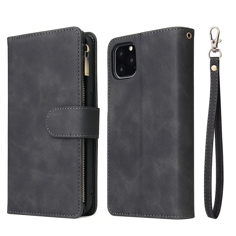 Zipper Wallet Leather Phone Case For iPhone 13 12 11 Pro Max 13 Mini SE X XR XS Max 6 6s 7 8 Plus Flip Magnetic Book Case