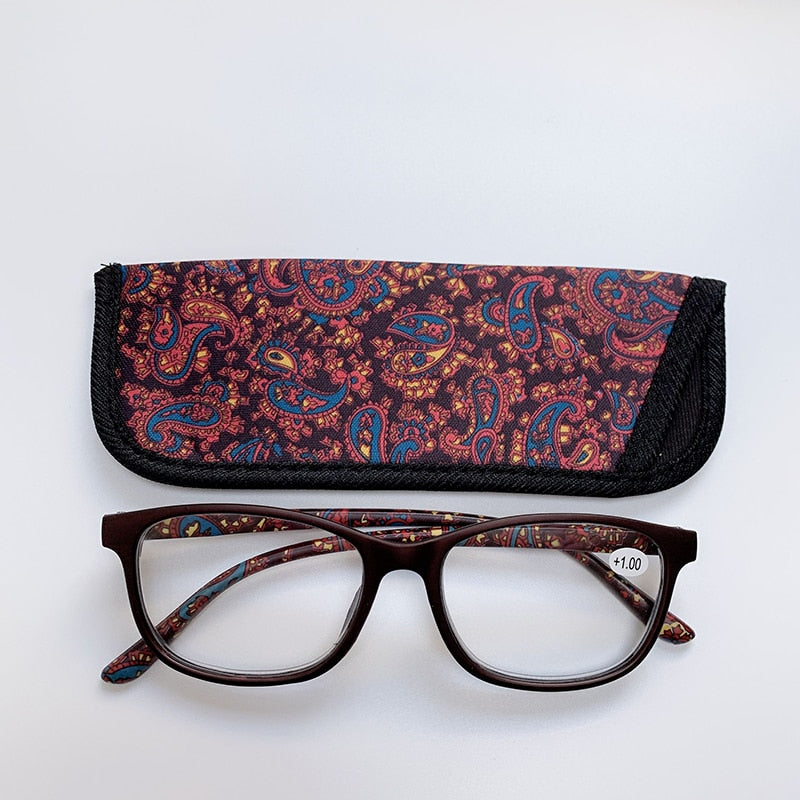 Vintage Reading Glasses for Women Men with Matching Pouch Spring Hinge Pocket Presbyopic Eyeglasses Frame Prescription +1.0~+4.0