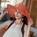 K60 Women Hat Beach Big Brim Straw Seaside Sun Hat Travel Women Panama Sun Protection Felt hat UPF 50+ Sun Visor