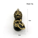 Vintage Pure Brass Majestic Lion King Black Bead Keychains Pendants Copper Charms Animal Pendant Trinket Car Key Hanging Jewelry