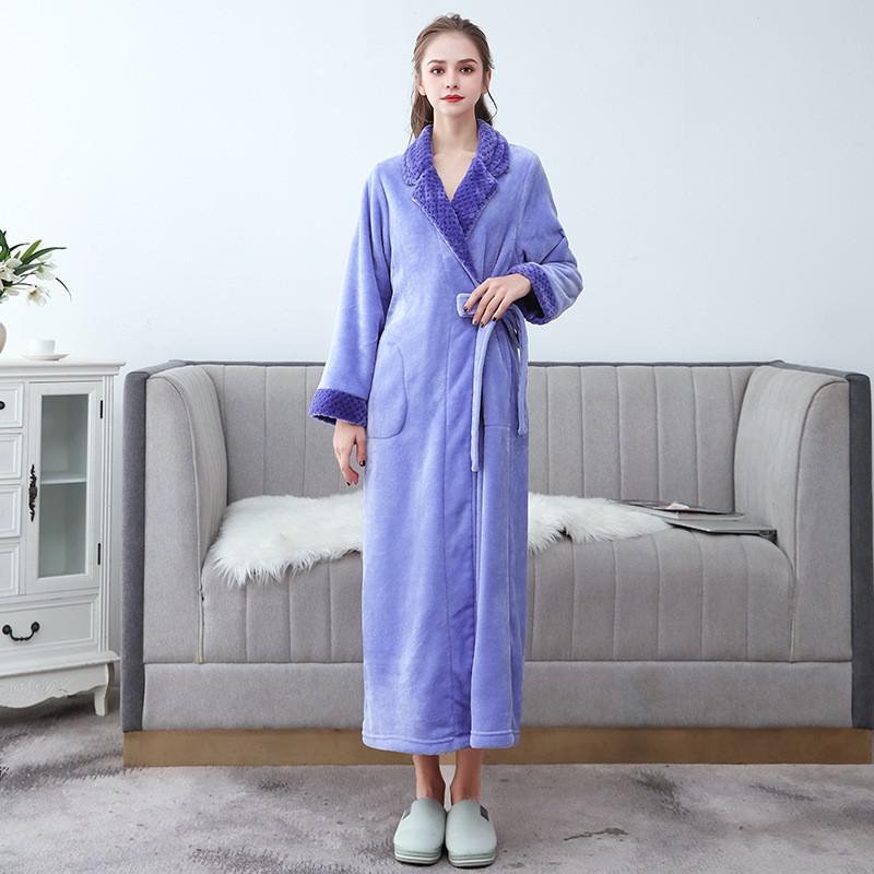 ZFLL Winter Robes,Thicken Warm Couple Style Flannel Robe Winter Long Sleeve  Bathrobe Sexy V-Neck Women Men Nightgown Lounge