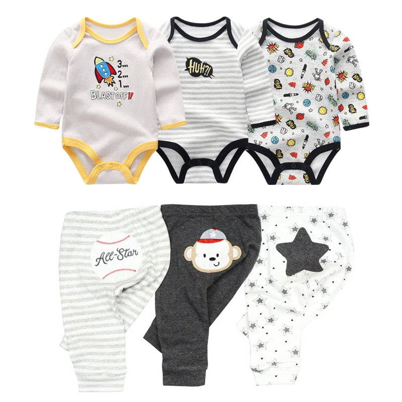 Cotton 6/8PCS Newborn Baby Boy Clothes 0-12M Bodysuits+Pants Boys Baby Clothing Sets Full Sleeve Baby Girl Clothes