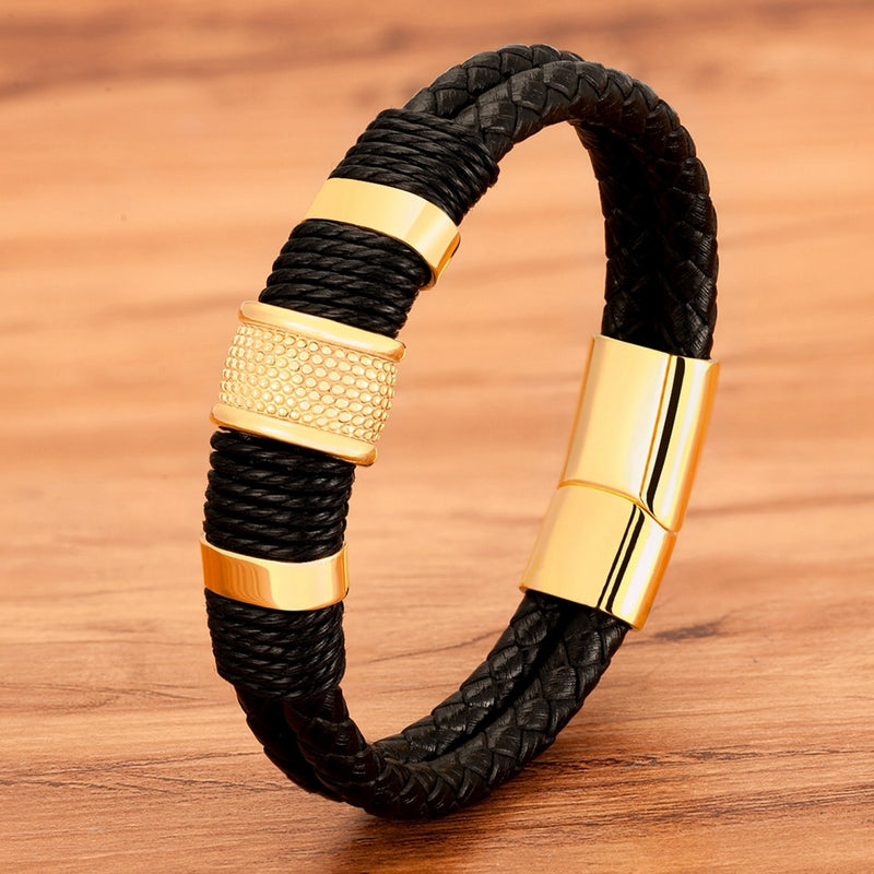 XQNI Woven Leather Rope Wrap Special Style Classic Stainless Steel Men&