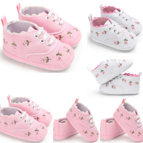 Lioraitiin Baby Infant Girl Soft Sole Crib Toddler Canvas Cute Flower Sneaker Shoes