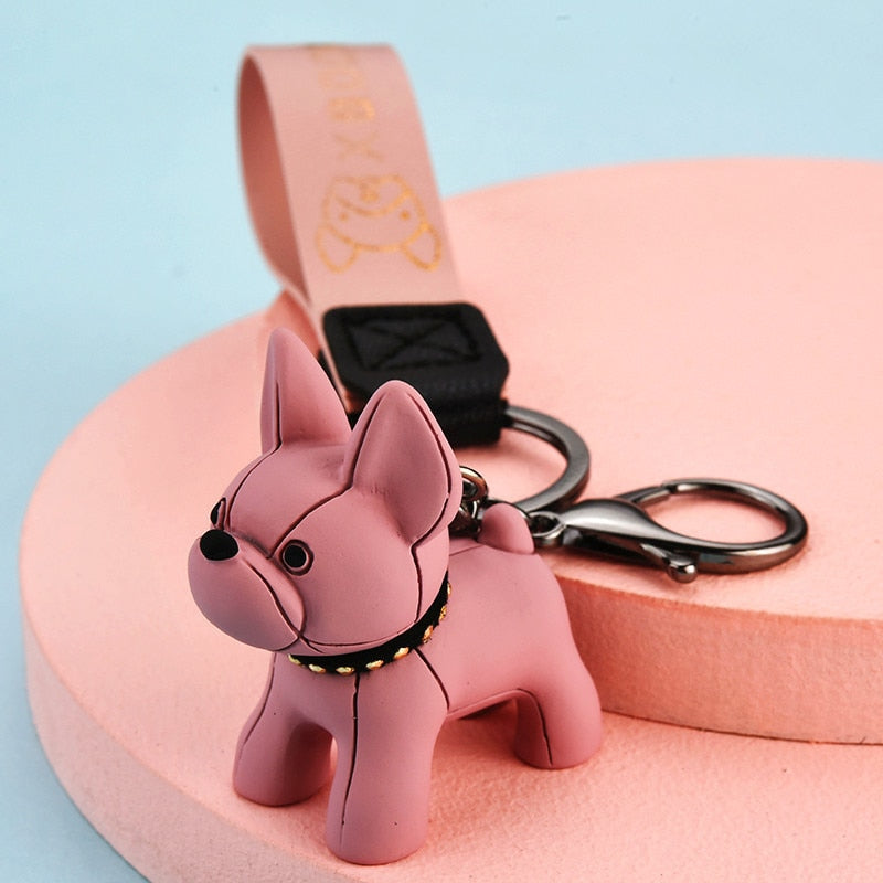 Fashion Dog Keychain Gradient Color French Bulldog PU Leather Keychain For  Women Bag Charm Trinket Men Car Key Chain Jewelry