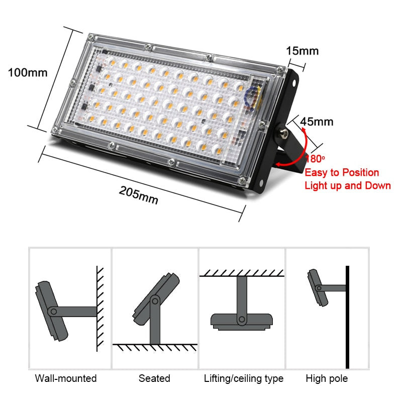 LED Grow Light Phyto Lamp AC 220V 50W LED Full Spectrum Floodlight Indoor Outdoor Greenhouse Plant Hydroponic Plant Spotlight