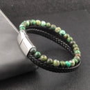 Charm Men Bracelet Rope Stainless Steel Magnetic Natural Stone Leather Beaded Braclet Volcanic Stone bracelet bangles Chain Gift