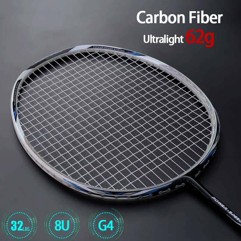 Ultra Light 8U 62g Carbon Fiber Badminton Rackets Professional Offensive Type Racket With Strings Bags Max 32lbs G4 Padel Sports