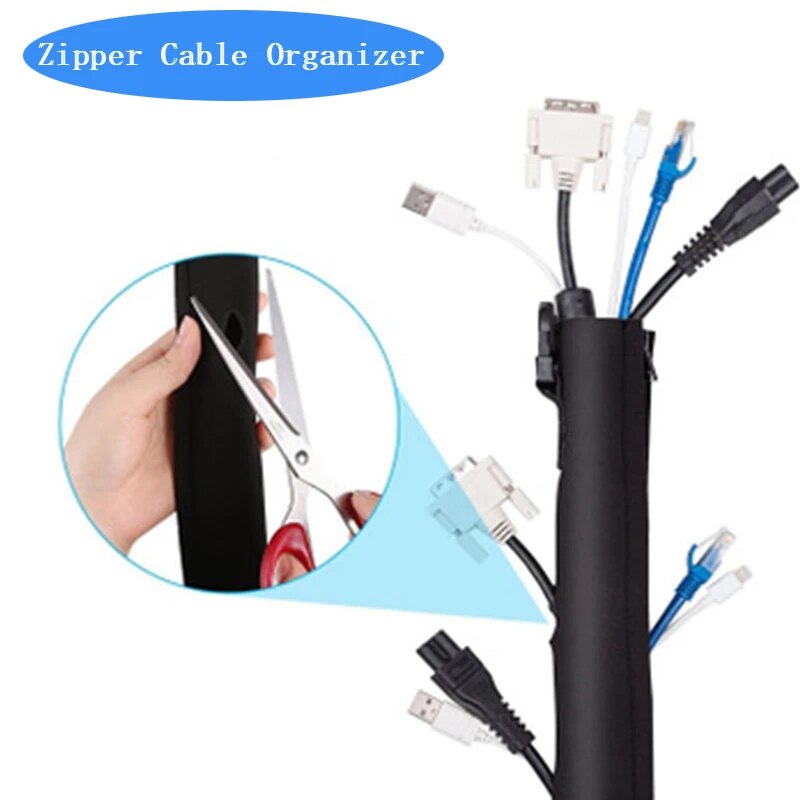 Cable Management Sleeve Cords Organizer Wire Hider Protector Flexible Cable Sleeve Wrap Cover for Office/ Computer / Home