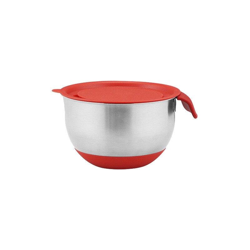 Stainless Steel Salad Mixing Bowl with Scale Non-Slip Silicone Lid Base Egg Beater Fruit Bowls Food Container Kitchen Utensils