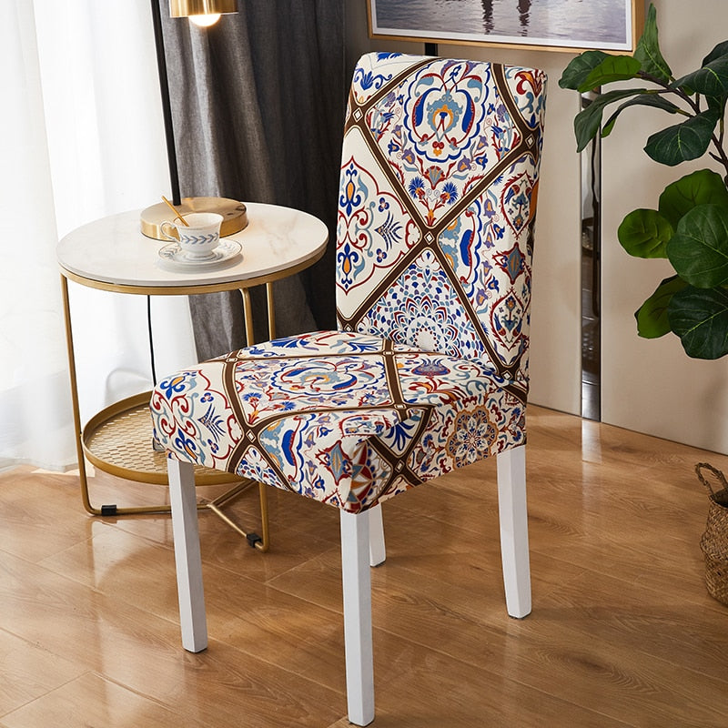 Square lattice printed stretch chair cover for dining room office banquet chair protector elastic material armchair cover