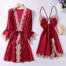Satin Robe Set Sexy Female Sleepwear Kimono Bathrobe Lace Trim Bride Bridesmaid Dressing Gown Casual Nightgown