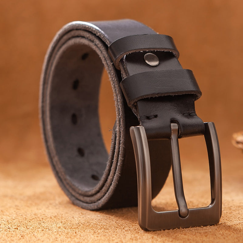 Men Retro Waist Strap Genuine Leather Alloy V Buckle Belt for Men