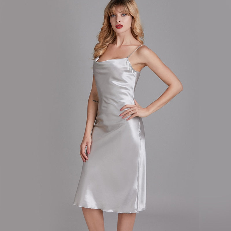 Silky Lady Nightdress Satin Spaghetti Strap Nightgown Intimate Lingerie New Sleepwear White Nightwear Home Dressing Gown