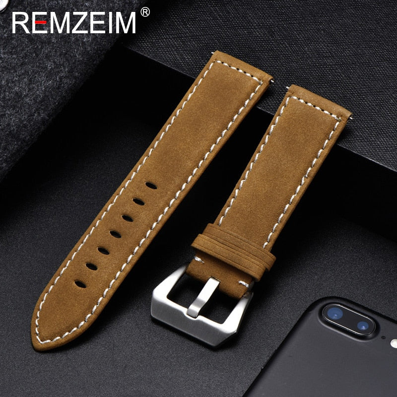 Genuine Leather Watchband Bracelet Black Blue Brown Vintage Matte Watch Strap For Women Men 18mm 20mm 22mm 24mm Wrist Band