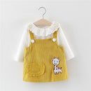 Humor Bear Girls Children's Clothing Doll Collar Long Sleeve +Strap Dress  2Pcs Suit Baby Kids Clothing Suit