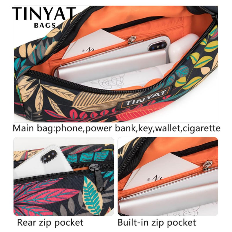 TINYAT Print Leaf Travel Waist Bag Pack For Men Women Fashion Casual Shoulder Bag Man Belt Pouch Female Banana Bags Fanny Bags