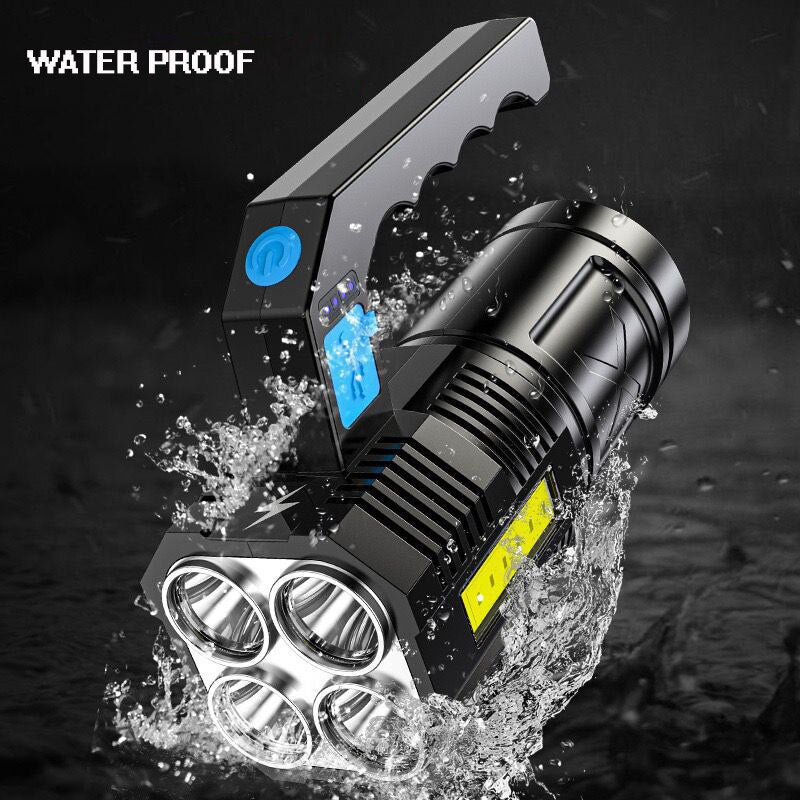 High Power Four-cell LED Flashlight USB Rechargeable Powerful COB Searchlight Camping Super Bright Spotlight Cycling Light