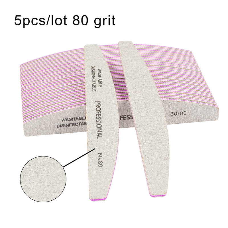 3/5/10Pcs Professional Nail File 80 100 180 Grit Unhas De Gel Nail Files Sandpaper Moon Style Acrylic Nail File Art Tools