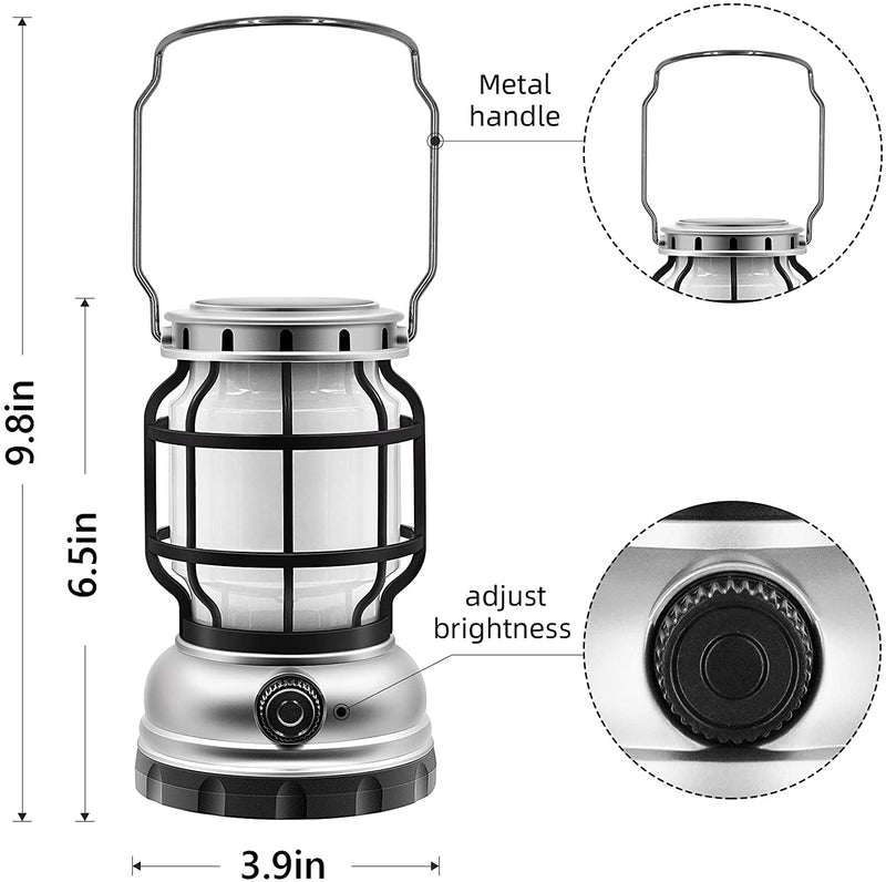 Solar Lantern Waterproof Camping Lantern Rechargeable Camping Light with Emergency Power Bank Flickering Flame Hanging LED Light