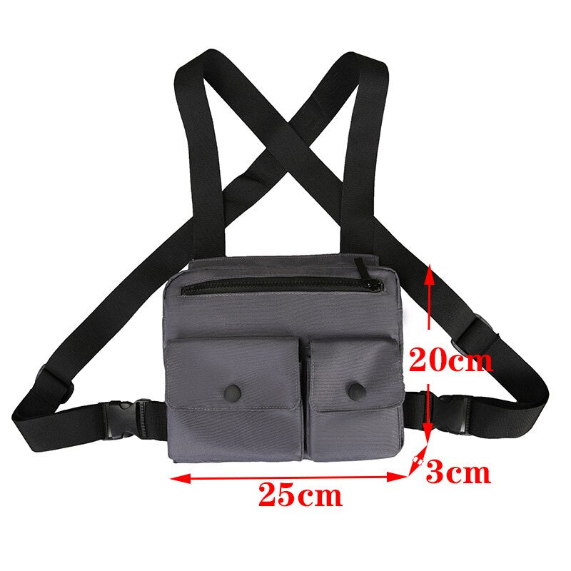 Functional Tactical Chest Bag For Men Fashion Bullet Hip Hop Vest Streetwear Bag Waist Pack Unisex Black Chest Rig Bag 899