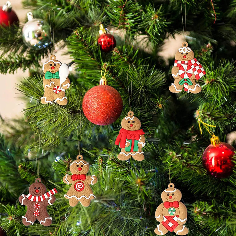 12pcs Gingerbread Man Ornaments for Christmas Tree Assorted Plastic and for Christmas Tree Hanging Decorations